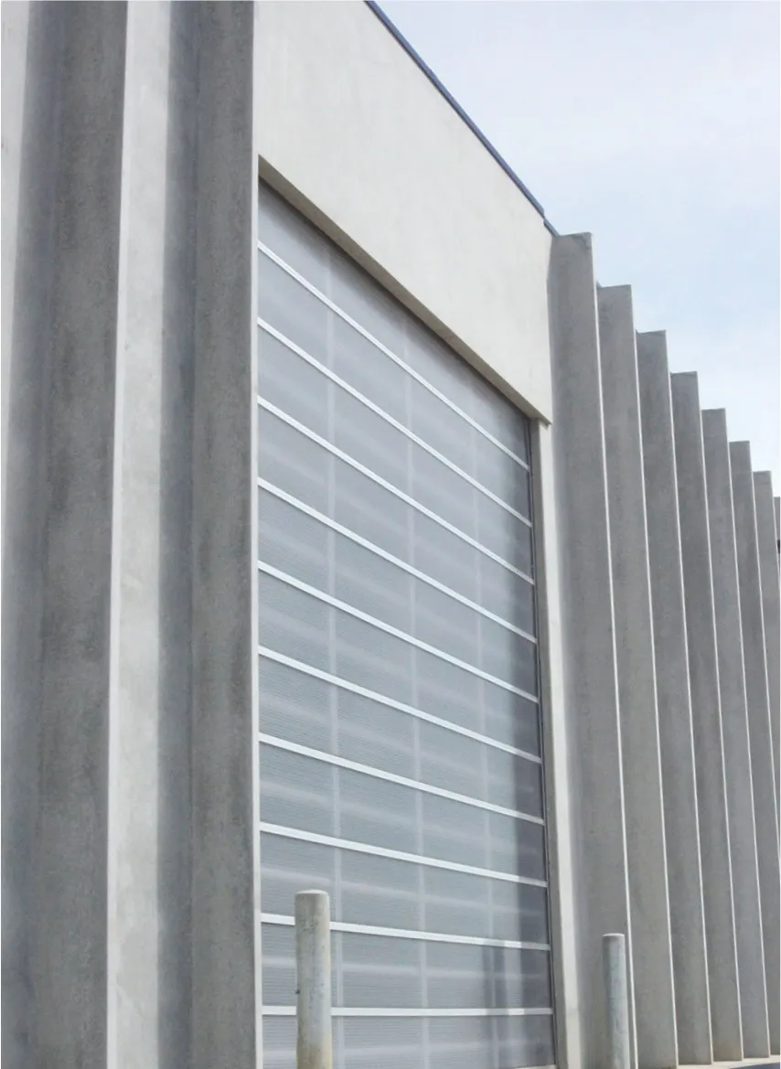 Full-height Goliath door on a tall concrete industrial building