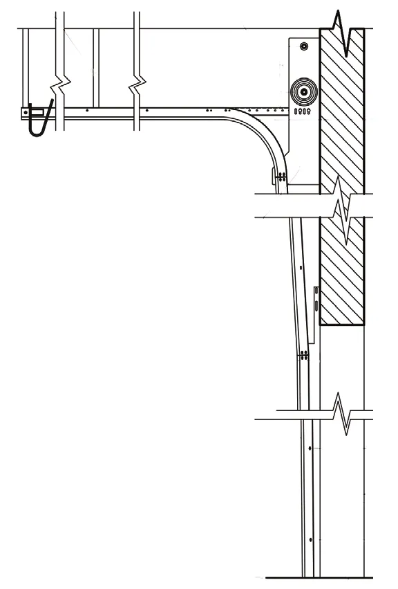 Shop-drawing elevation of dual shaftline highlift track, with a second spring shaft above the header for high-cycle or heavy doors