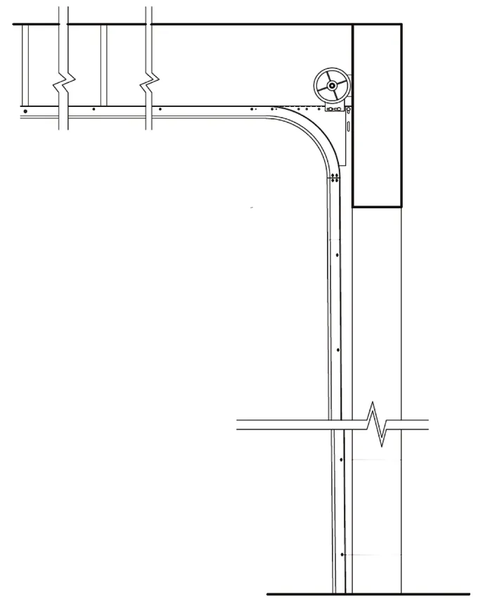 Shop-drawing elevation of extended vertical highlift track: one longer single-piece vertical track for under 12 inches of highlift