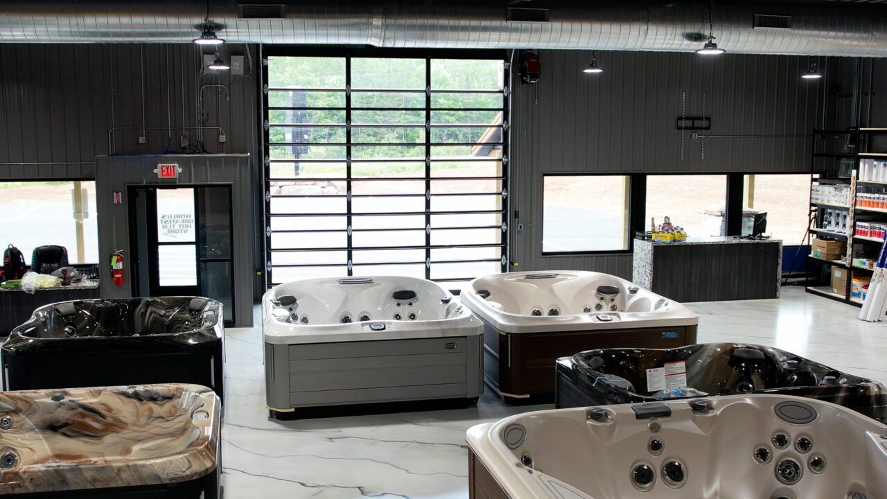 Elevated interior view of the Midnight Sun showroom and UltraClear door
