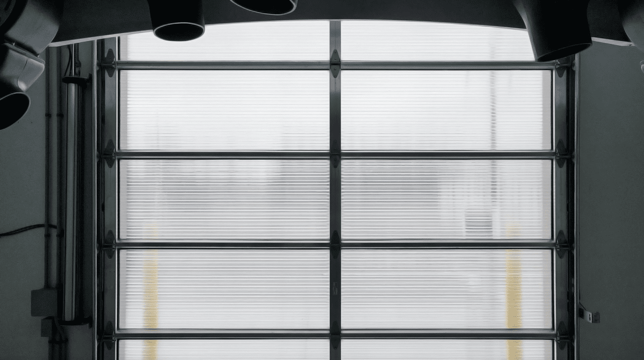 Interior view of the translucent Survivor door inside Northdale Car Wash