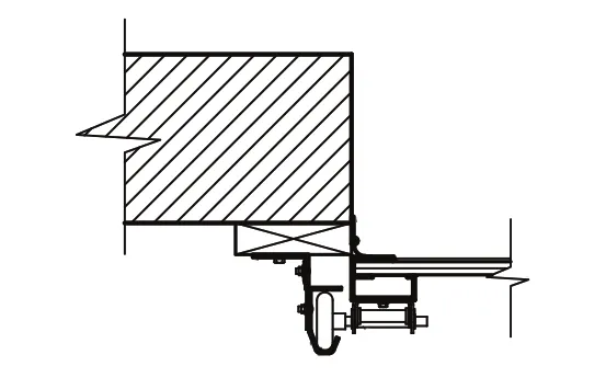 Plan-view section of leg-out track without a lap, with the door the same width as the finished opening