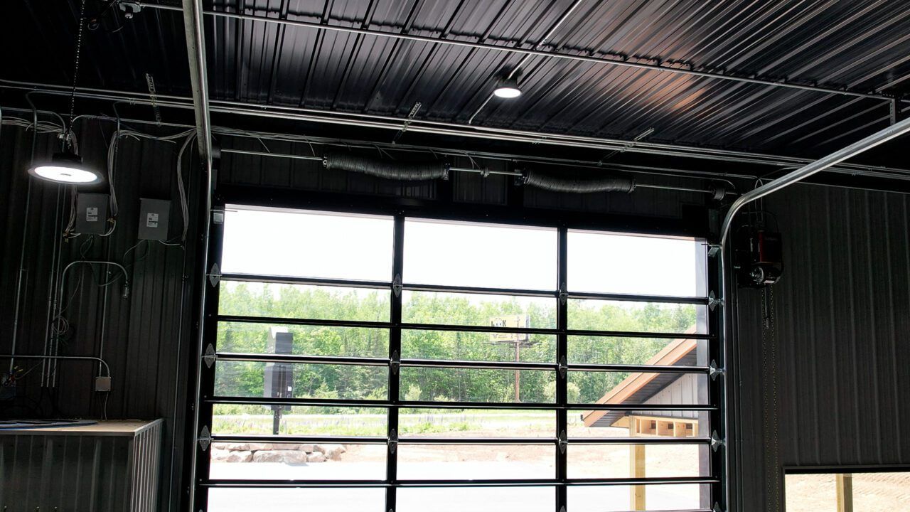 Interior view of the UltraClear door with the overhead shaft line visible