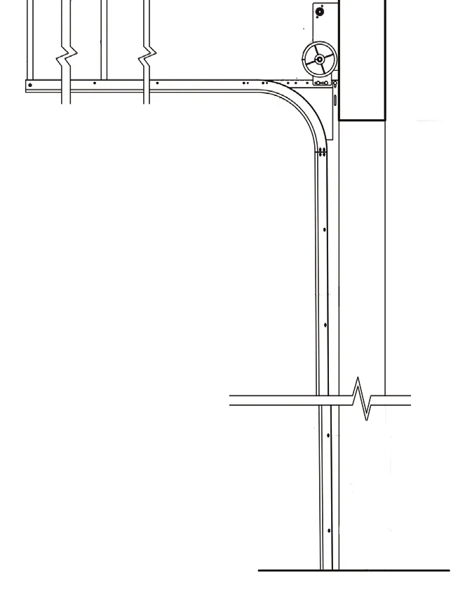 Shop-drawing elevation of dual shaft standard lift track, with a second spring shaft above the header for added spring capacity