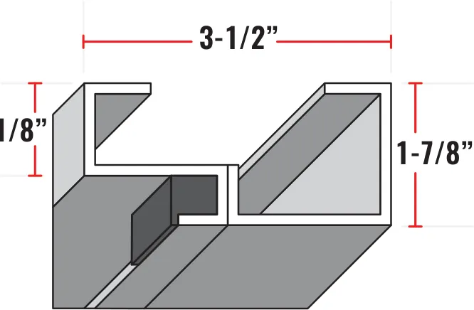 3-1/2" welded stainless frame profile, 1-7/8" face with 1-1/8" return